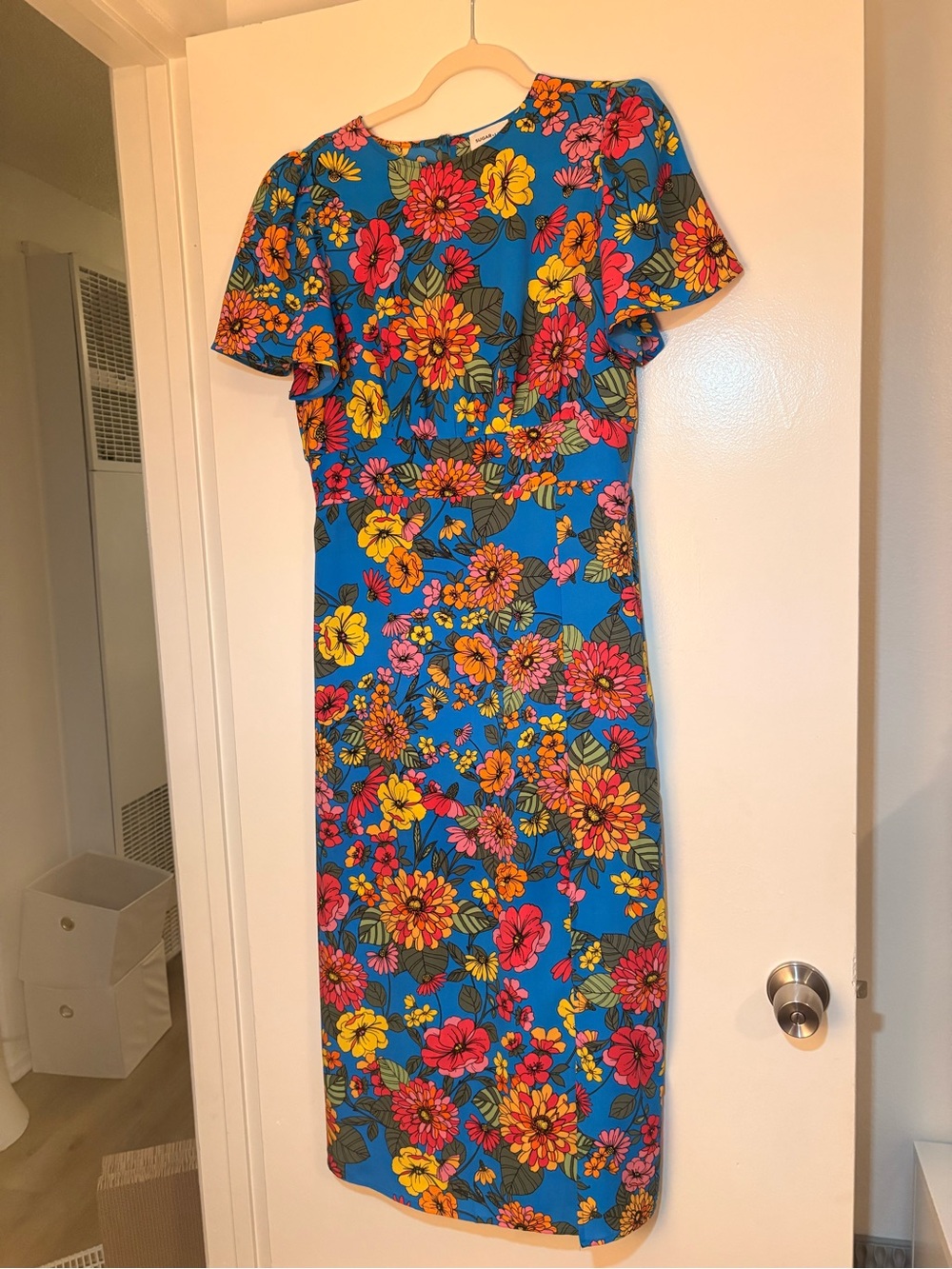 Bright Blue Floral Midi Dress - Vibrant Multi-Color Print